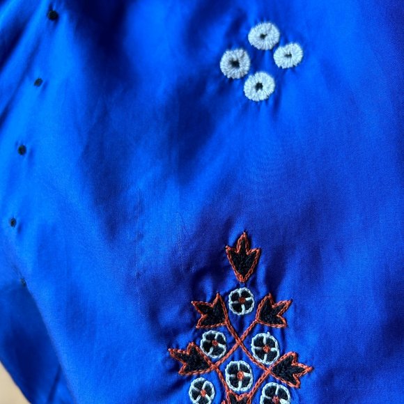 LITHE Anthropologie Embroidered Silk Peacock Boho Peasant Top - Picture 5 of 7